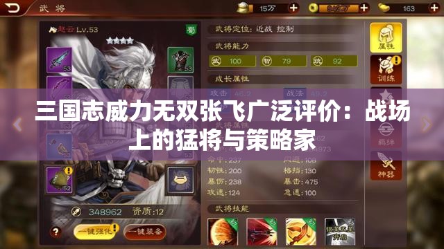 三国志威力无双张飞广泛评价：战场上的猛将与策略家